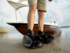 Wearing mudder boots for action near water bodies